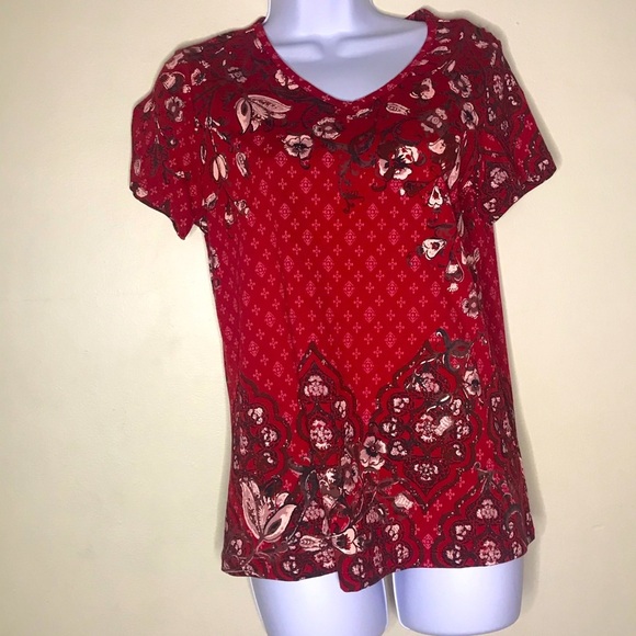 Christopher&banks red floral short sleeve top - Picture 11 of 16